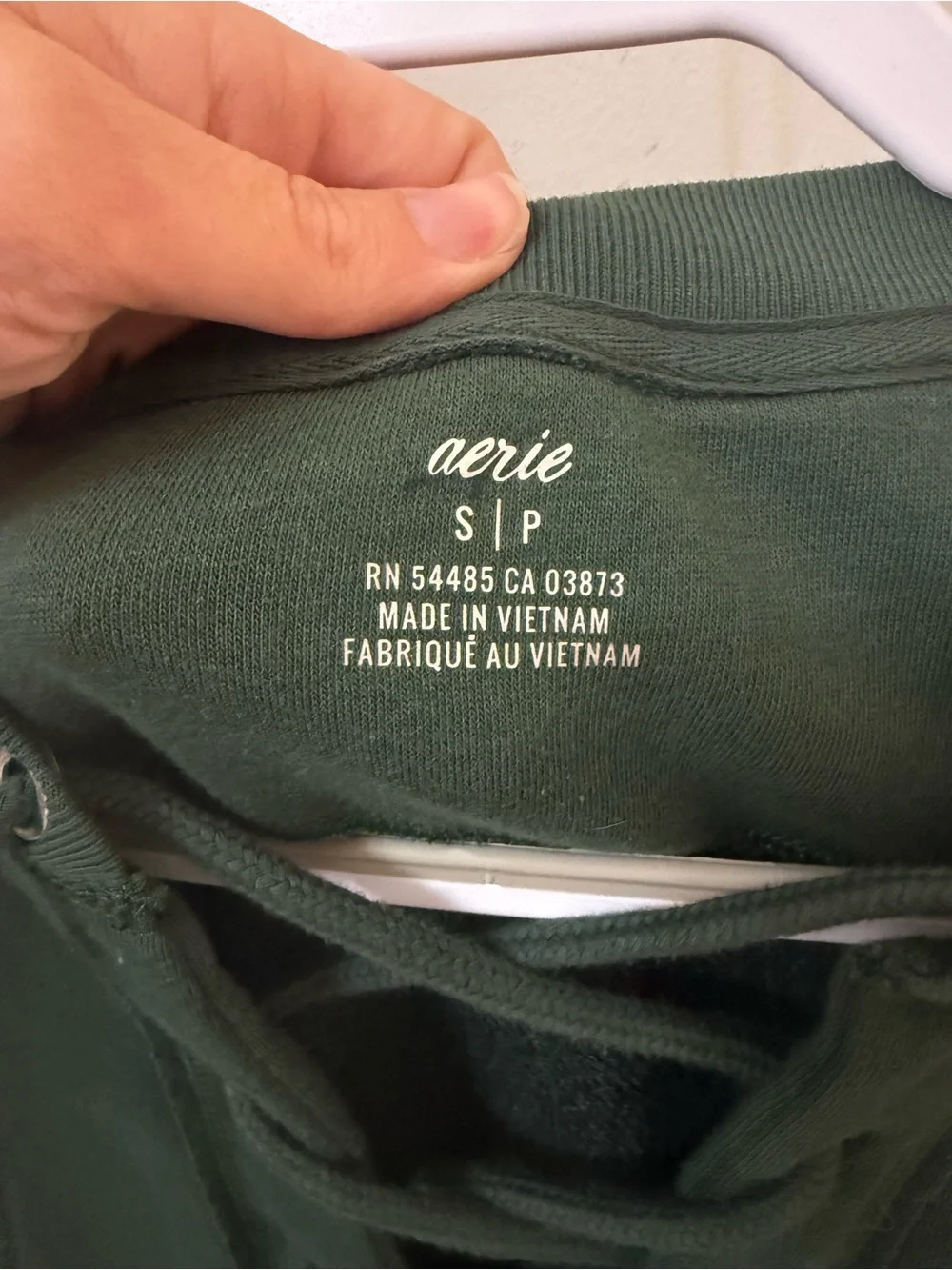 aerie Lace-Up Pullover Sweatshirt in Forest Green Size Small